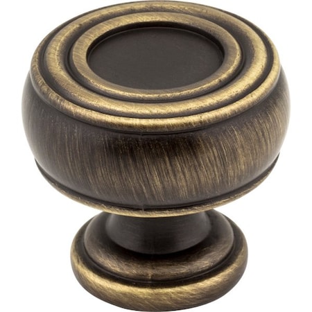 Jeffrey Alexander 1-3/16" Diameter Antique Brushed Satin Brass Barrel Bremen 2 Cabinet Knob 127ABSB